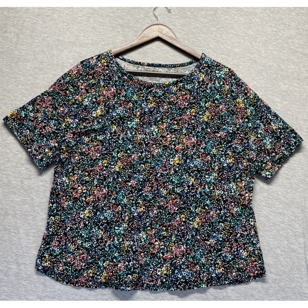 Westbound Blouse Top Womens 1X Multi Ditsy Floral Print Short Sleeve Crew Neck